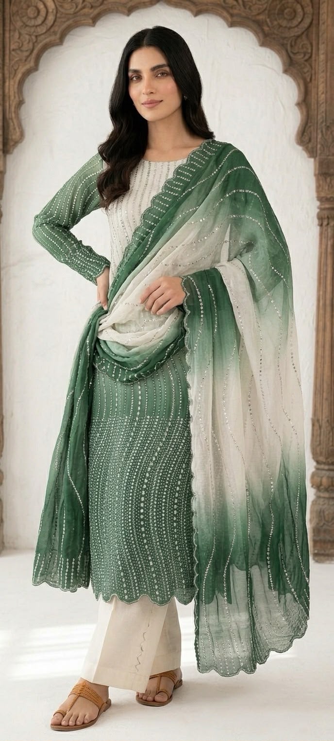 Emerald Sheesha Silk Cut-Dana 3-Piece Long Suit (Flat 20% OFF)