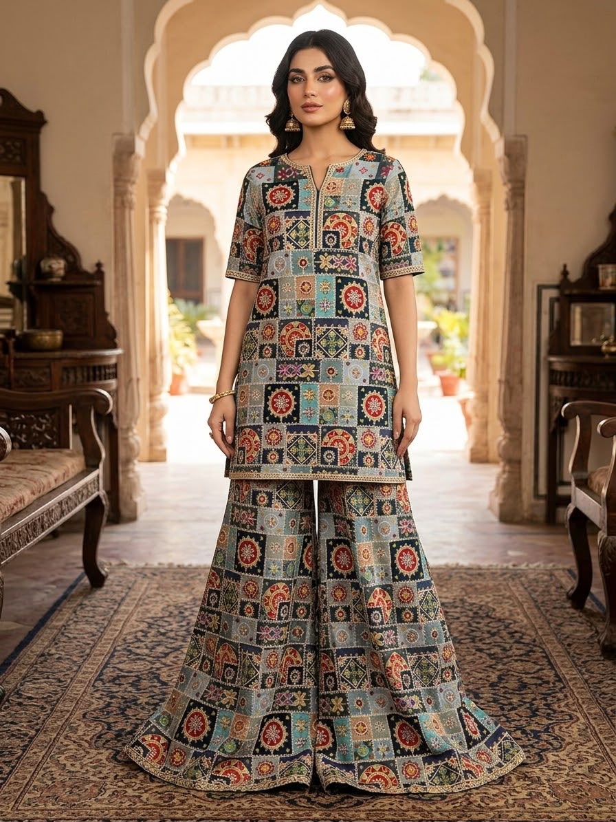Indian Grip short Shirt With Farshi Shalwar 2 peace