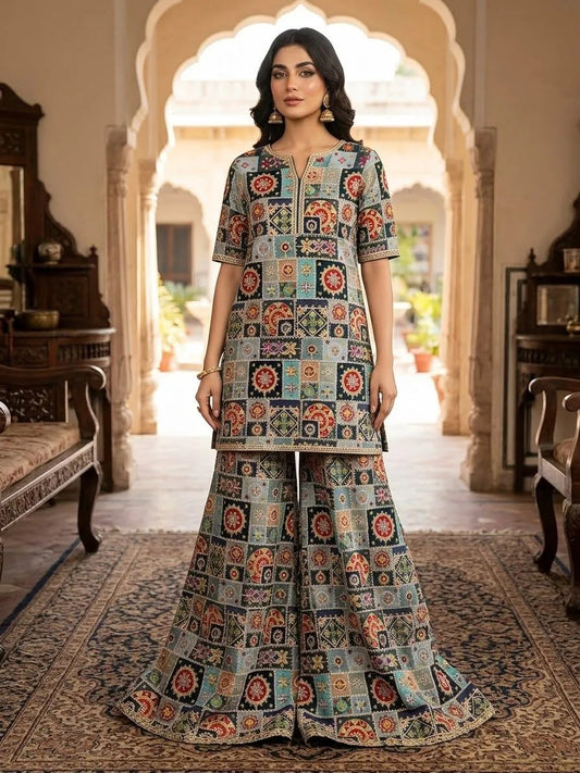 Indian Grip short Shirt With Farshi Shalwar 2 peace