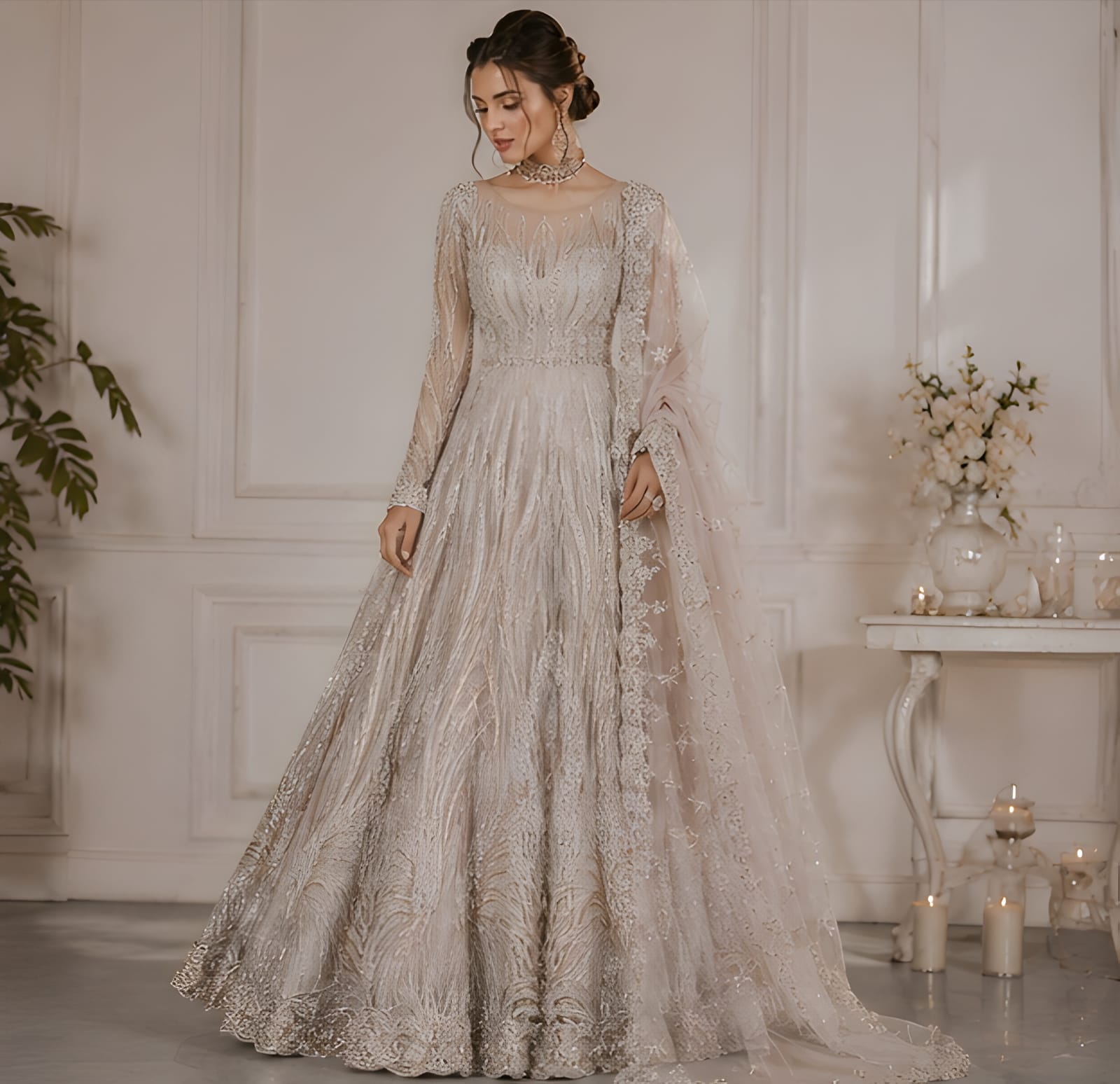 Long Maxi With Dupata Trouser Net Cut dana