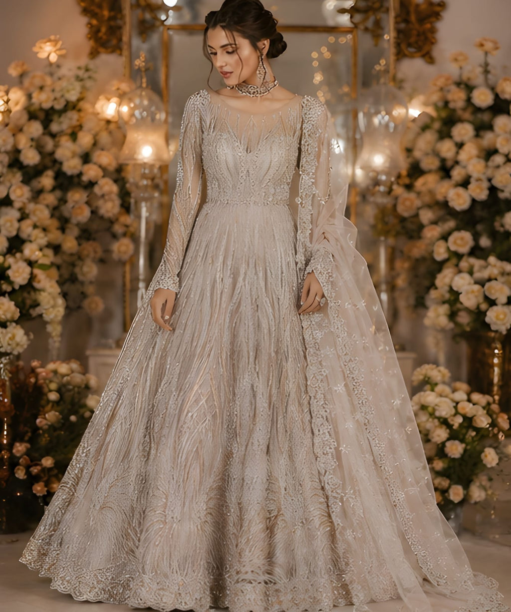 Long Maxi With Dupata Trouser Net Cut dana