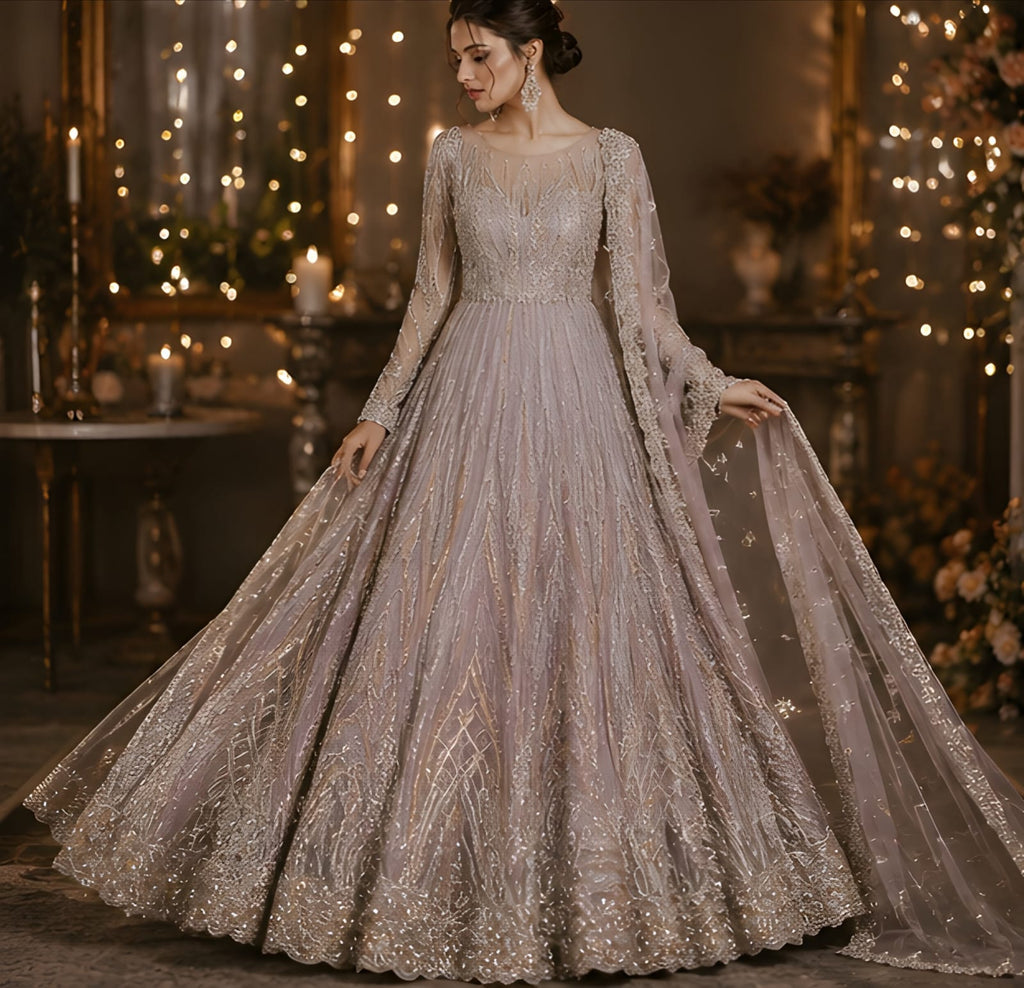 Long Maxi With Dupata Trouser Net Cut dana