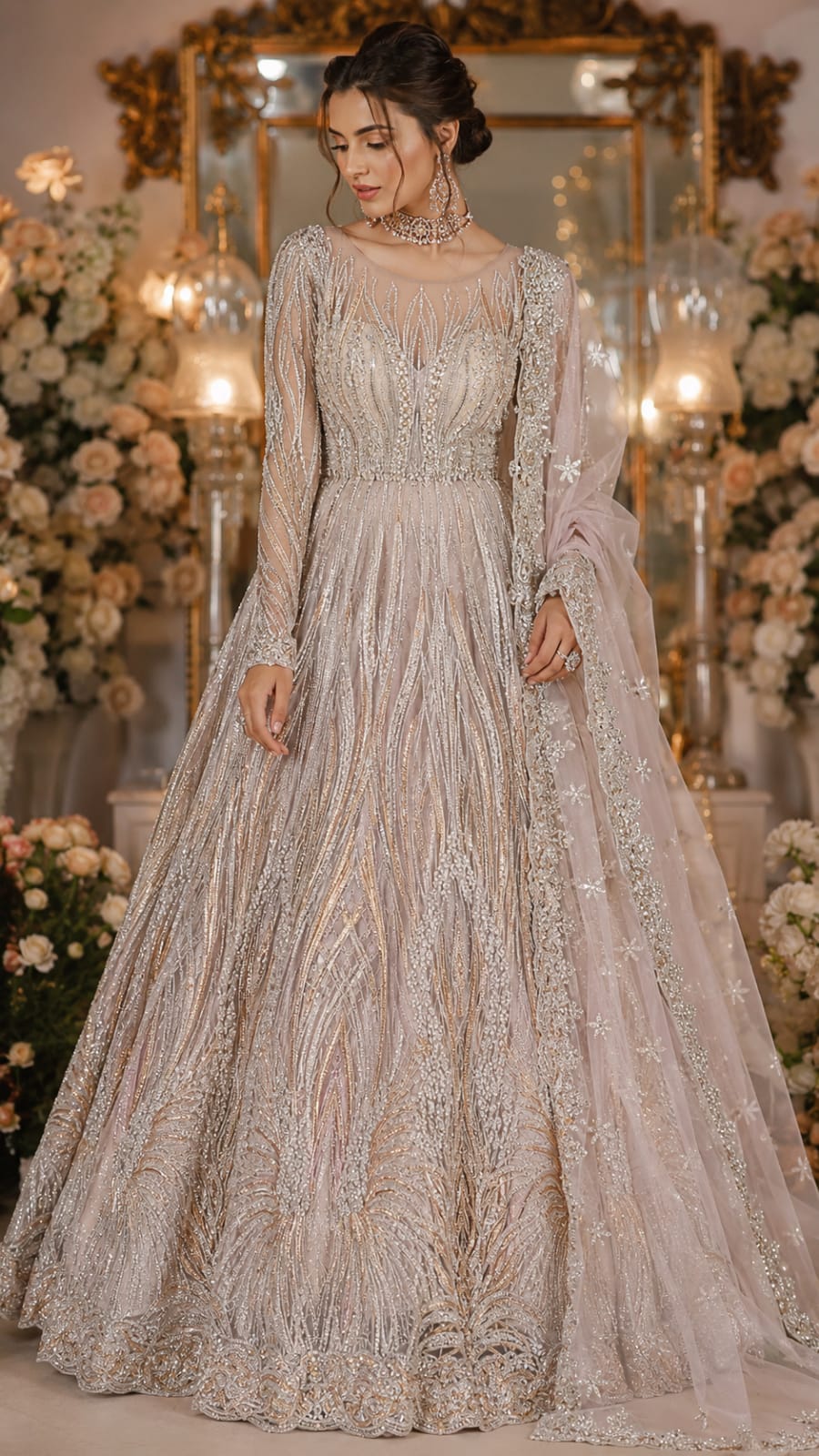 Long Maxi With Dupata Trouser Net Cut dana