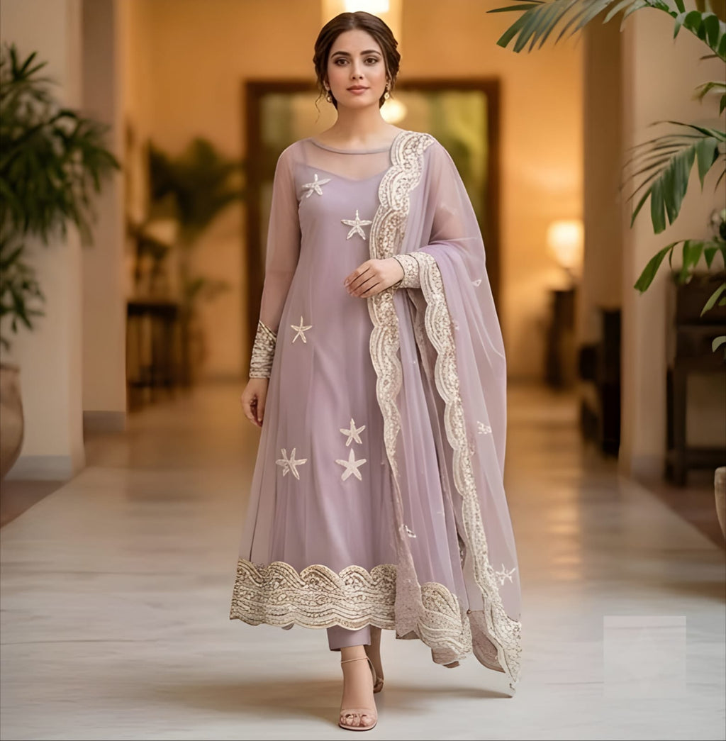 Long Maxi With Dupatta Trouser Net Cut Dana