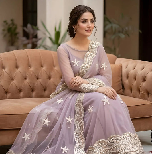 Long Maxi With Dupatta Trouser Net Cut Dana