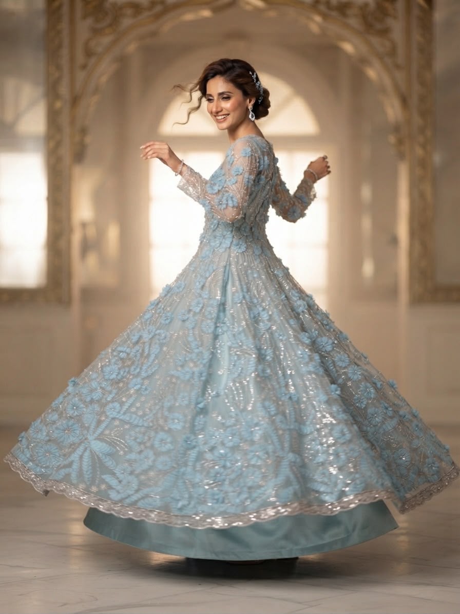 Ribon Net Maxi With Dupatta Trouser