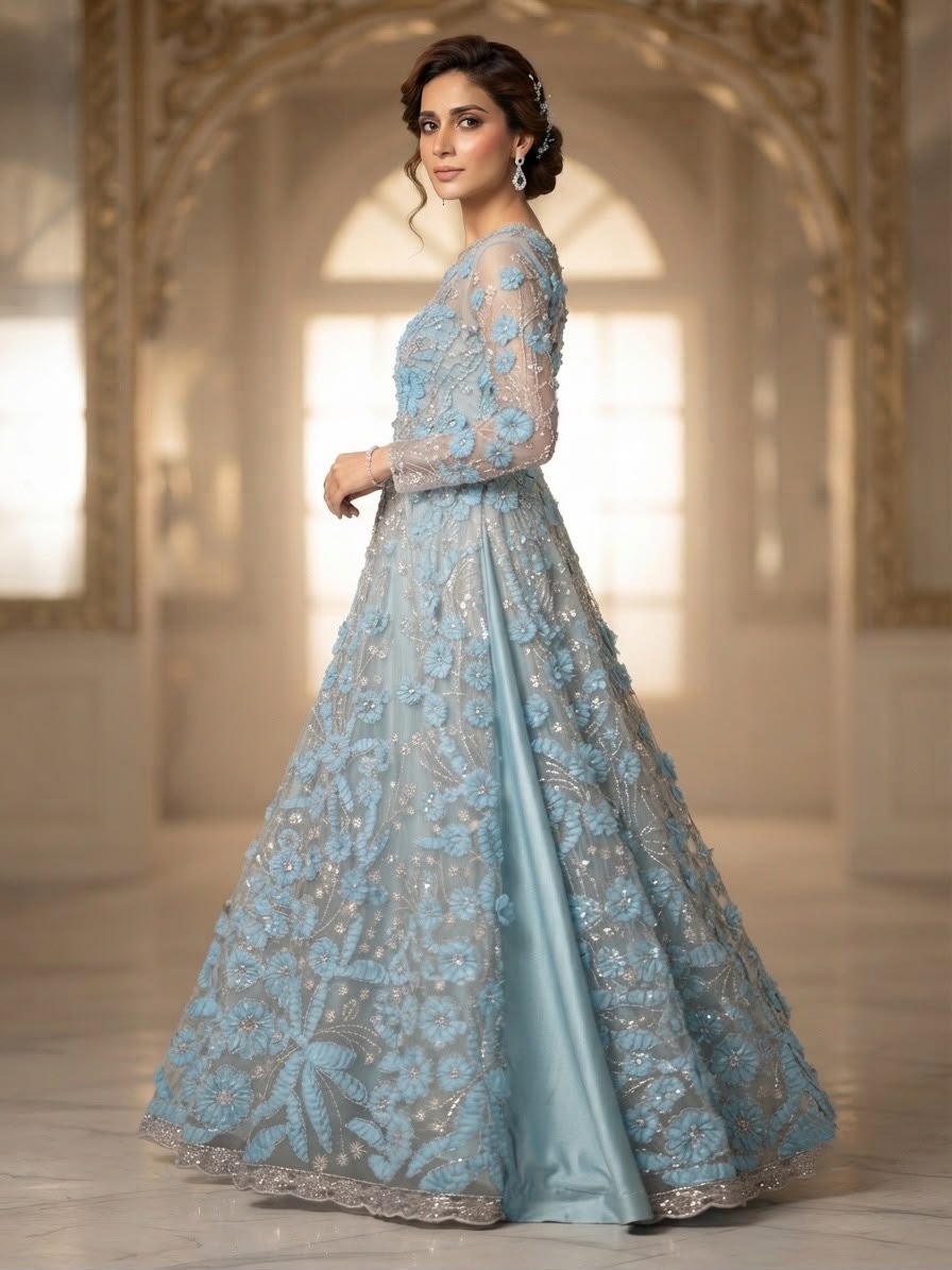 Ribon Net Maxi With Dupatta Trouser