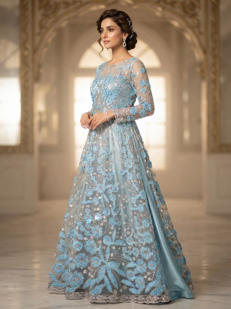 Ribon Net Maxi With Dupatta Trouser