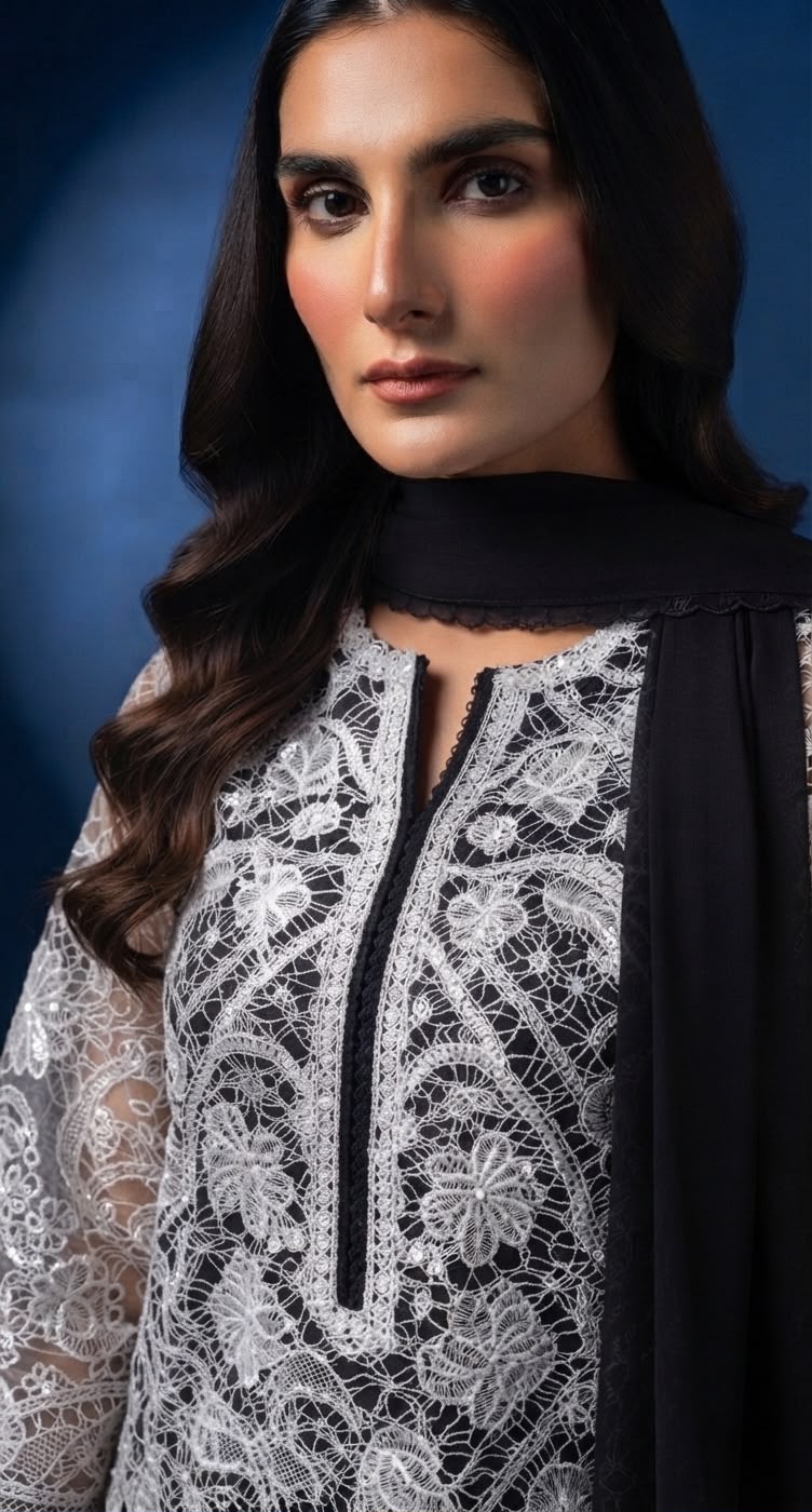3-Piece Long Shirt – Cut Work