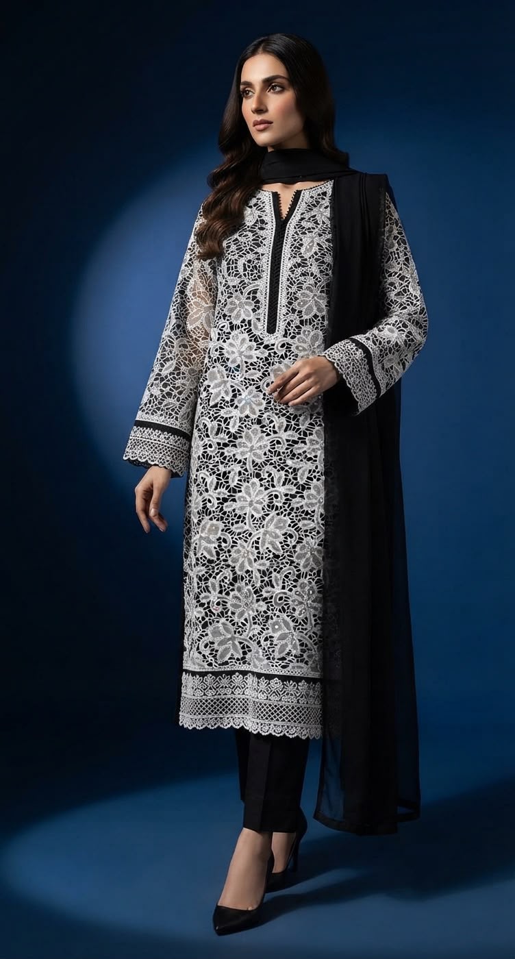 3-Piece Long Shirt – Cut Work
