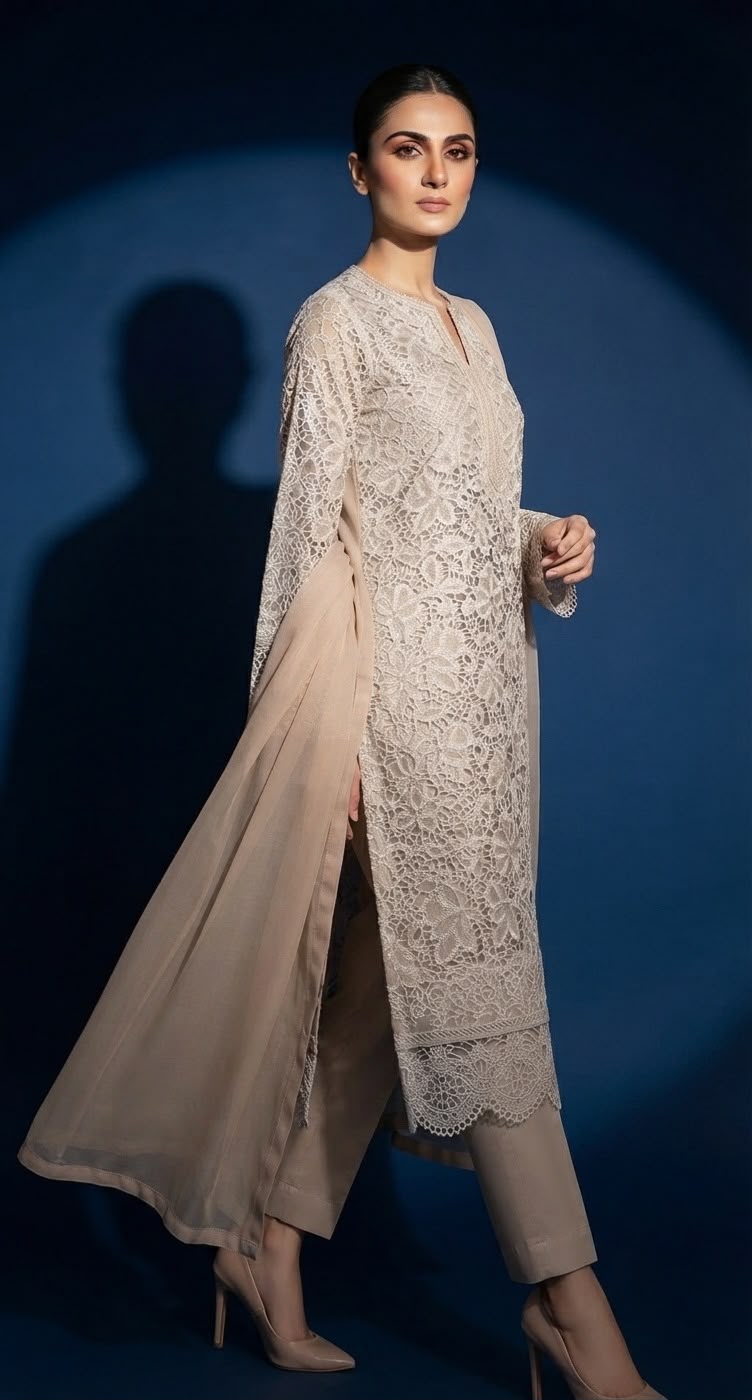 3-Piece Long Shirt – Cut Work