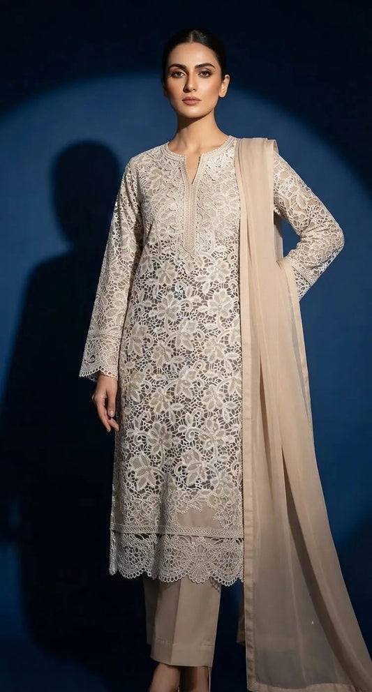 3-Piece Long Shirt – Cut Work