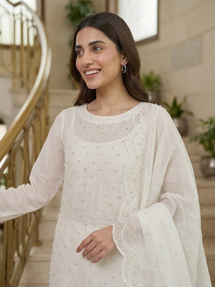 Medium Silk Stone Pearls 3-Piece Long Shirt