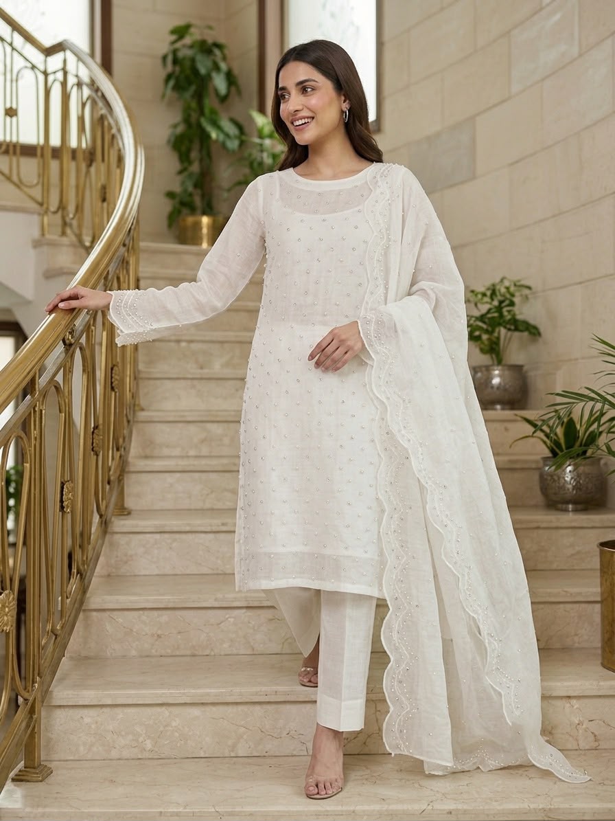 Medium Silk Stone Pearls 3-Piece Long Shirt