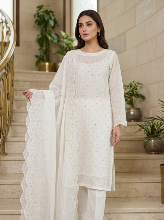 Medium Silk Stone Pearls 3-Piece Long Shirt