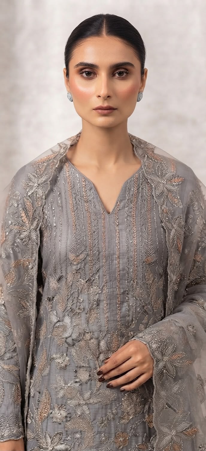 Crinkle Silk Cut Dana 3-Piece Grey Dress