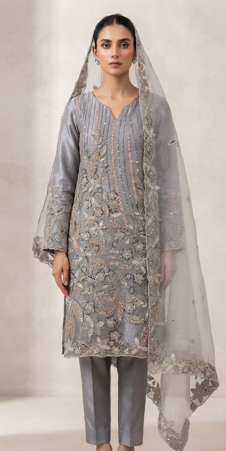 Crinkle Silk Cut Dana 3-Piece Grey Dress