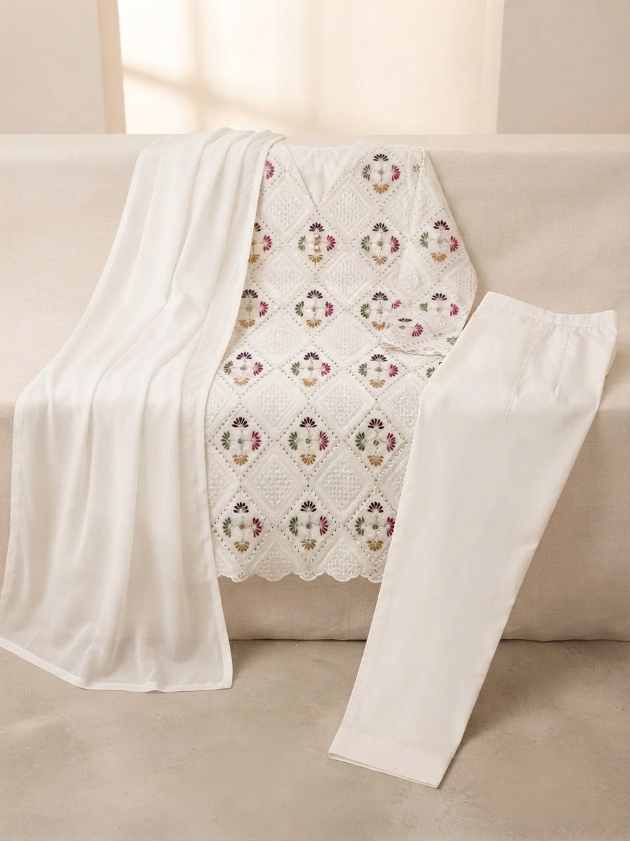Pure Grip Laser Cut Work 3-Piece Long Shirt
