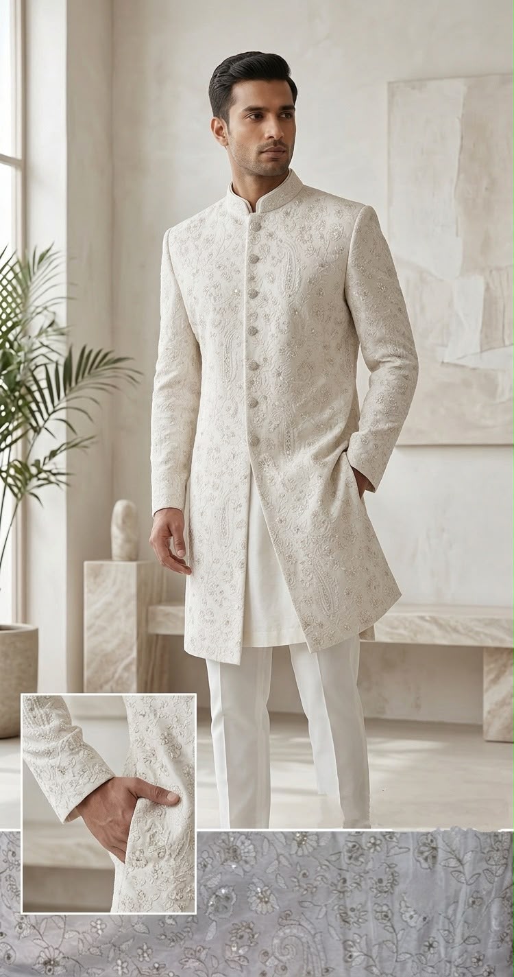 Elegance – Men’s Sherwani Women’s Raw Silk Lehenga Pair