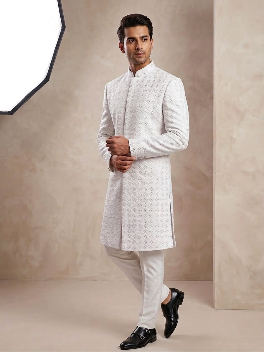 Elegance – Men’s Sherwani Women’s Raw Silk Lehenga Pair