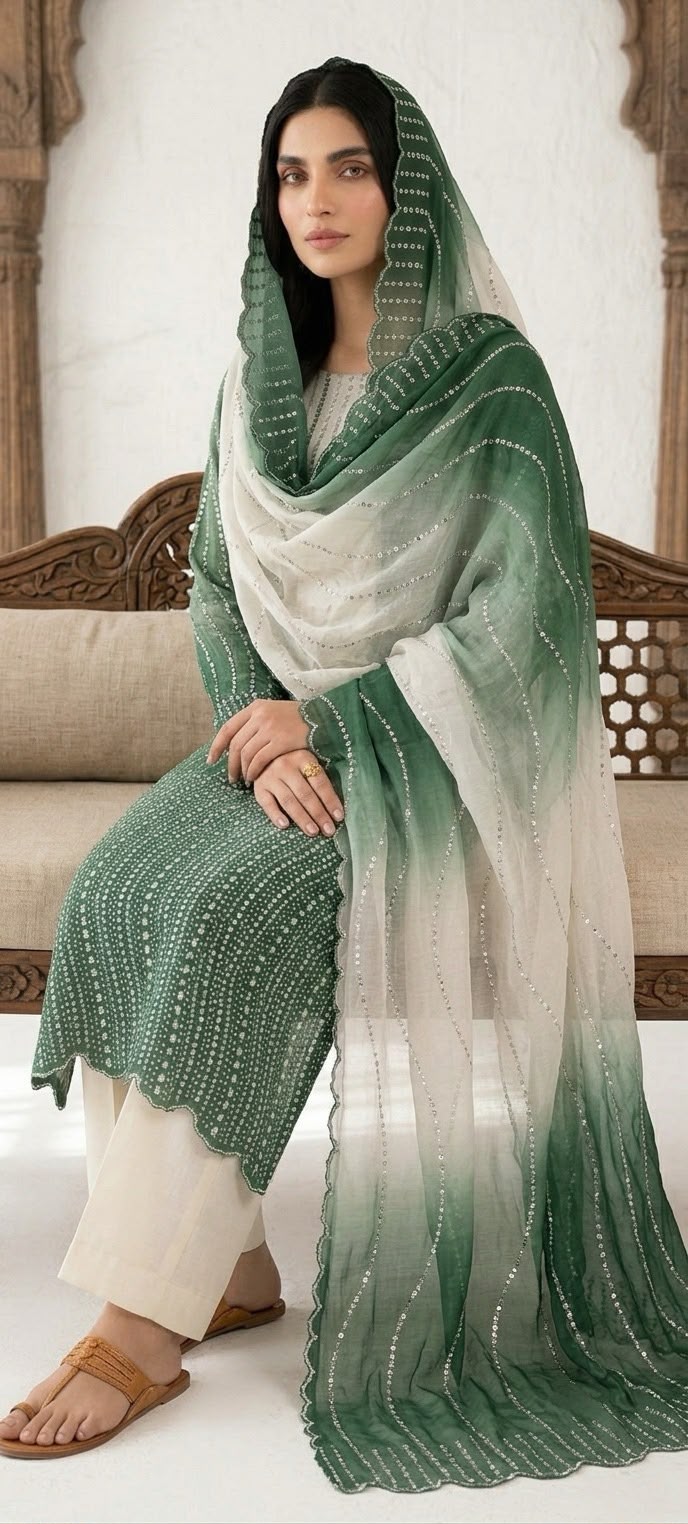 Emerald Sheesha Silk Cut-Dana 3-Piece Long Suit (Flat 20% OFF)