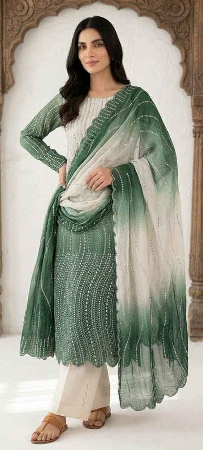 Emerald Sheesha Silk Cut-Dana 3-Piece Long Suit (Flat 20% OFF)
