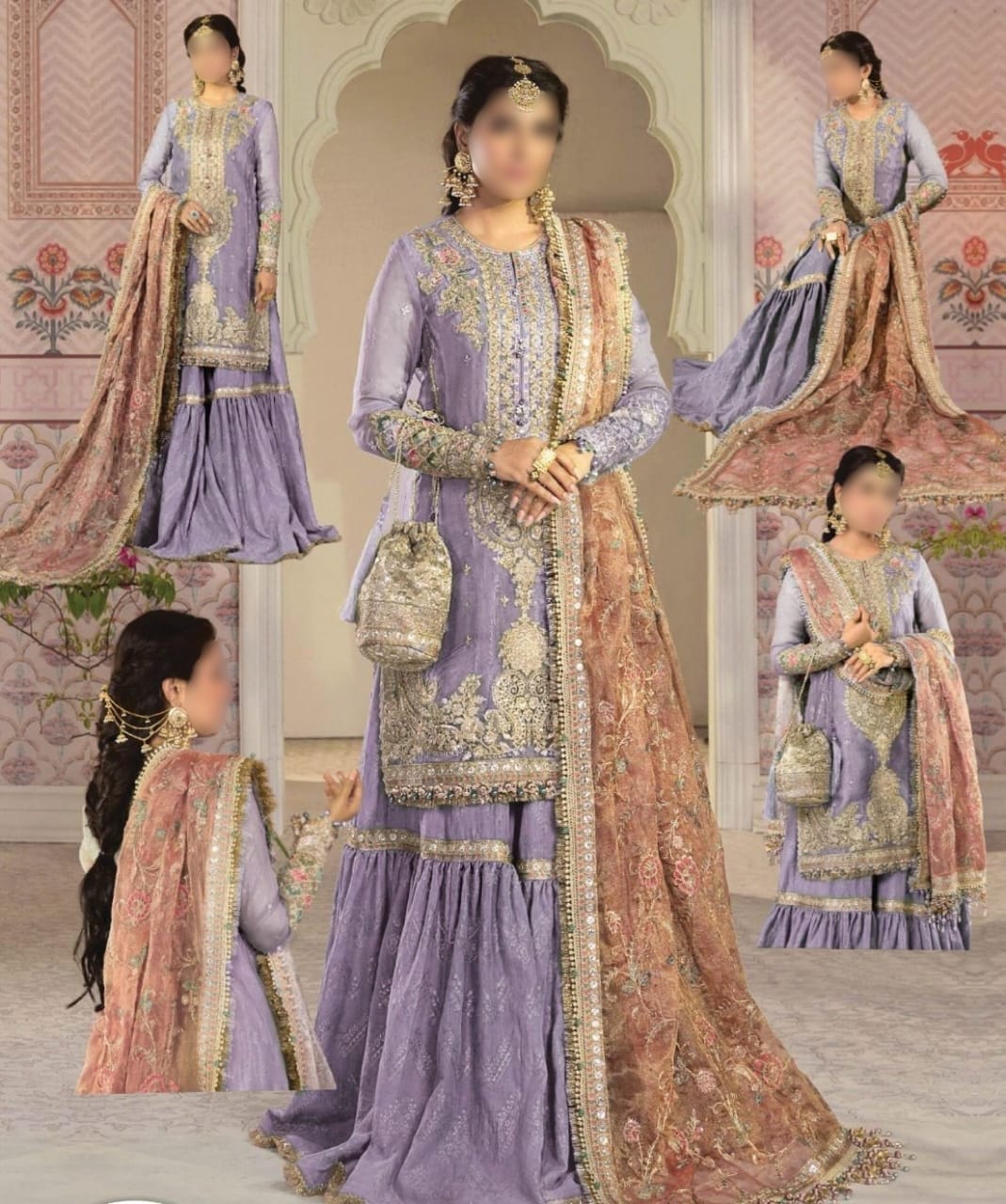 Net short shirt and sharara 3 peace suit